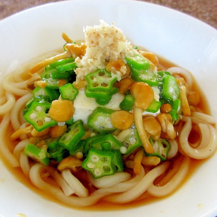 オクラとなめこと豆腐の冷やしうどん レシピ 作り方 By Mococo05 楽天レシピ